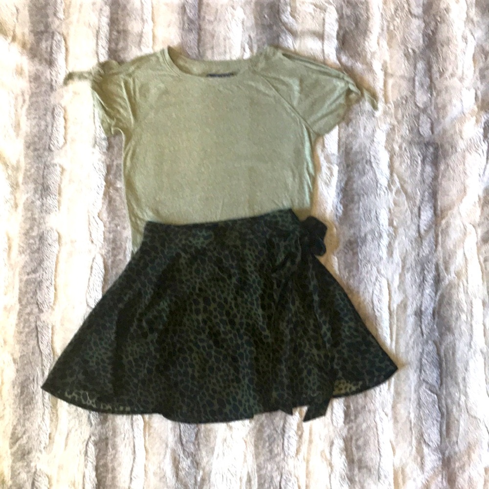 A&F green/black leopard print wrap skirt & top XS